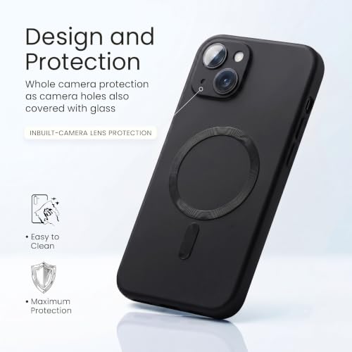 Image of amazon basics Premium Mag-Safe Case for iPhone 14 Plus | Shockproof & Anti-Scratch Cover | Soft Silicone with Wireless Charging | Camera Lens Guard - Black
