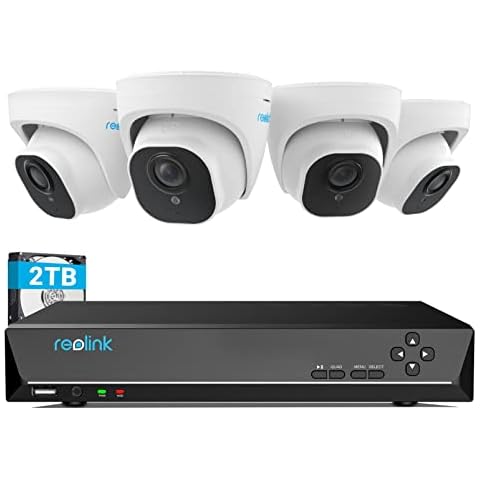 Reolink 4K Security Camera System, 4pcs H.265 4K PoE Dome Cameras Wired with Person Vehicle Detection, 8MP 8CH NVR with 2TB HDD for 24-7 Recording, RLK8-800D4-A Cover