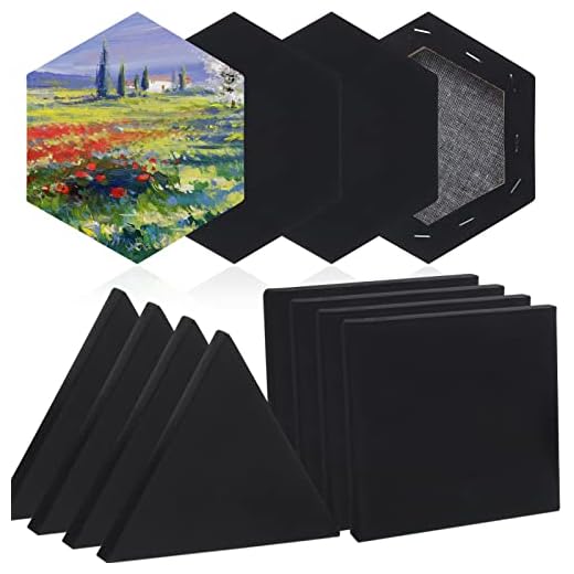 12 Pcs Black Canvas for Painting Stretched Canvas Cotton Square Triangle Hexagon Canvas Blank Boards Panels Art Canvas with Frame Panel Stretched Boards for Oil Acrylic (6 Inch)