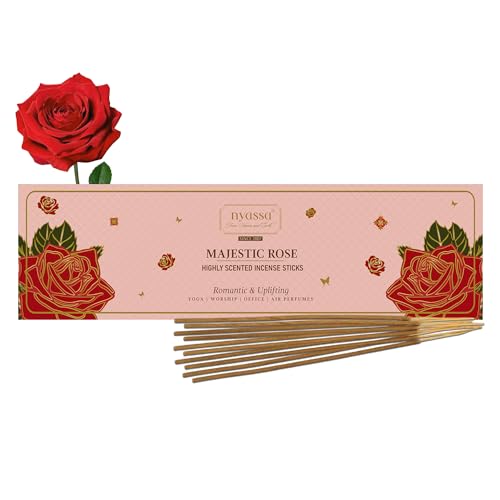 Image of NYASSA Highly Scented Magestic Rose Agarbatti /Incense Sticks - 50g | Rose Fragrance, Charcoal-Free Agarbatti for Pooja, Meditation, Home Freshness & Positive, Energy | Perfect for Special Occasions