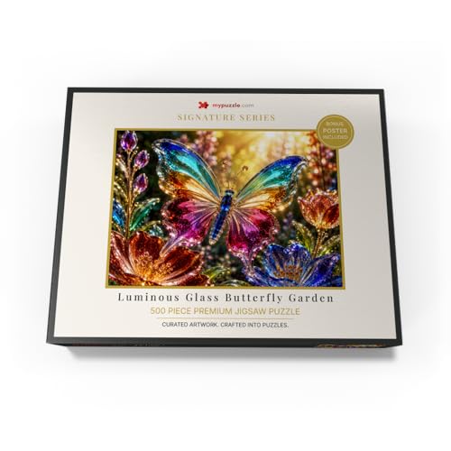 MyPuzzle Luminous Glass-Style Butterfly Garden - Rompecabezas Premium de 500 Piezas para Adultos miniatura 4