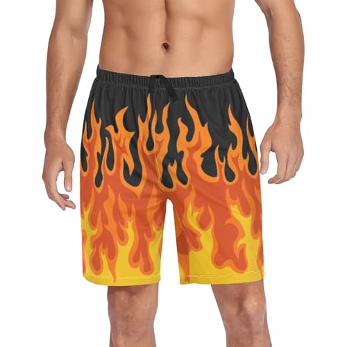 Laprad Men's Pajama Shorts Lounge Sleep Shorts Soft Pajamas Bottoms Fire Flame with Pockets & Drawstring