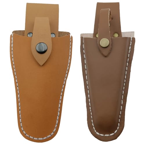 Pruner Holster,Garden Leather Hanging Pouch with Safety Lock for Hanging Pruning Shears for Garden Pruning Pliers Shears Scissors (Yellow+Brown)