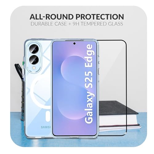 Image of ShieldTech Back Cover Case + Tempered Glass for Samsung Galaxy S25 Edge 5G | Mag-Safe Compatible | Mobile Phone Back Cover Case for Samsung Galaxy S 25 Edge | Samsung S25 Edge 5G TPU Transparent Case
