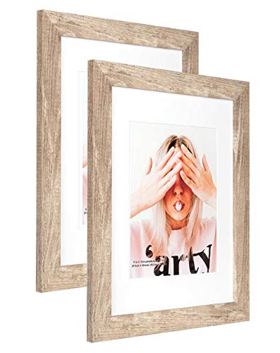 Scholartree Wide Molding Rustic 11X14 Picture Frames, Made Of Hd Glass Display Picture 8X10 With Mat, Light Brown Photo Frame For Wall Mounting, 2 Sets #TOP1