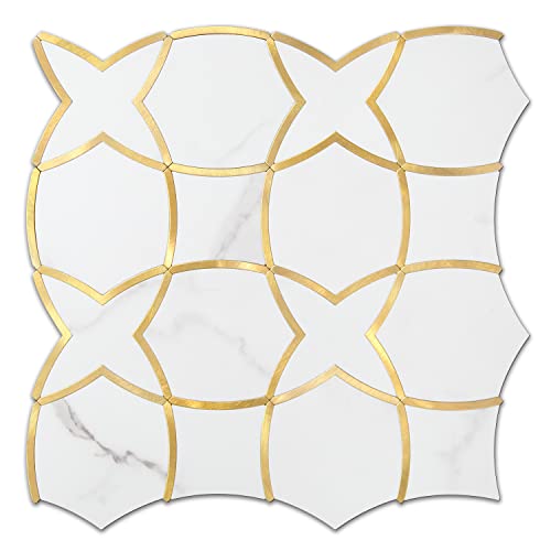 Stickgoo 1 Sheet Peel And Stick Backsplash, Calacata Golden Geometric Tiles Stikers, Stick On Mosaic Tiles For Kitchen Wall Decor, Self Adhesive Backsplash For Kitchen, Bathroom, Fireplace, Rv #TOP11