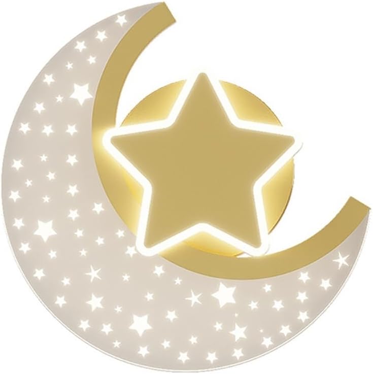 Nordic Modern Star Moon Wall Light 12W Acrylic Wall Mounted Lamp for Kids Room Bedroom Corridor Nursery Decor Lighting Fixture Indoor(A,Trichromatic Light)