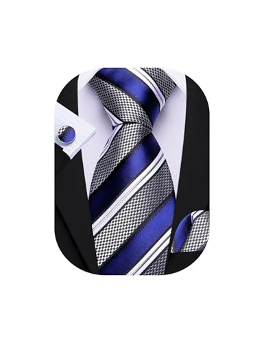 Image of Barry.Wang Mens Tie Set Plaid Check Neckties Formal Business Wedding Luxury Pocket Square Cufflinks