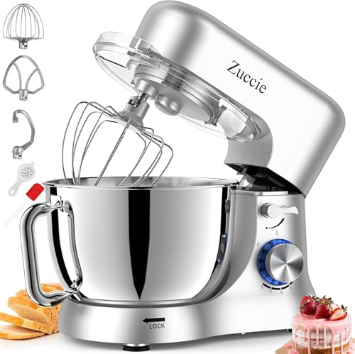 Comparison: Best Stand Mixer Test Kitchen 11 Stand Mixer, Zuccie 4.8QT Kitchen Electric Stand Mixer, 380W Motor Power Food Mixer, 8+P-Speed Dough Mixer with Dough Hook, Wire Whip & Beater, Silver