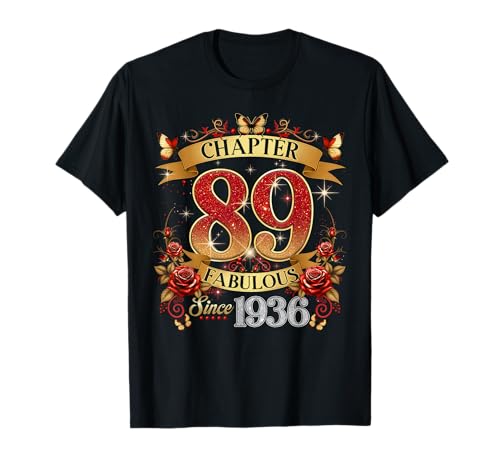 Womens Chapter 89 Fabulous EST 1936 Red Roses 89th Birthday Camiseta