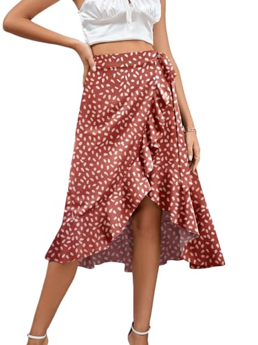 LYANER Women's Boho Floral Print Midi Skirt