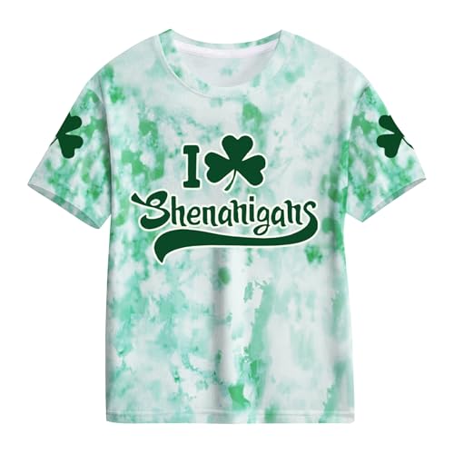 Image of TMSD Unisex Kids St.Patrick's Day T-Shirt Short Sleeve Crew Neck Clover Shamrock Tee 4-14 Years