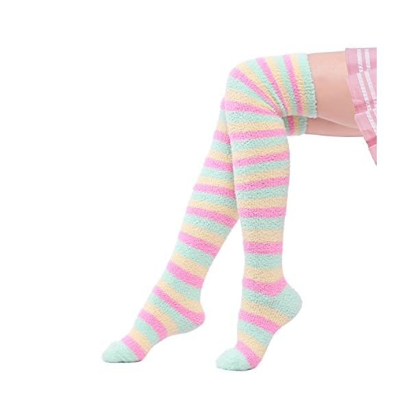 Littleforbig-Oberschenkelhohe-Socken-aus-Fleece-gestreift-2-Paar Littleforbig Oberschenkelhohe Socken aus Fleece, gestreift, 2 Paar