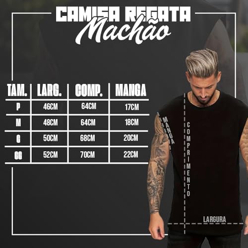Regata Machão Oversized Masculina Conceito Sem Manga Treino Academia Musculação (BR, Alfa, G, Regula