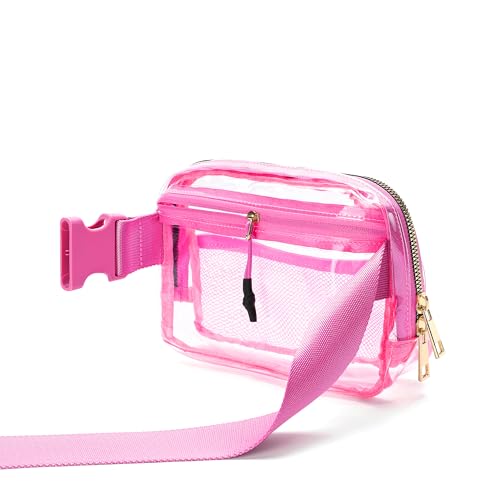 Image of Rose Red Clear Belt Bag Fanny Pack Stadium Approved Crossbody Waist Bag for Women Men with Adjustable Strap for Concerts Sports Travelling Hiking Running