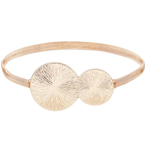 CRASPIRE Women Elastic Waist Metal Chain Gold Belt Women Metal Skinny Belt Stretch Metal Dress Belt for Dress Shirt Overcoat Gold Elastic Thin Waist Belt Stretch Dress Belt