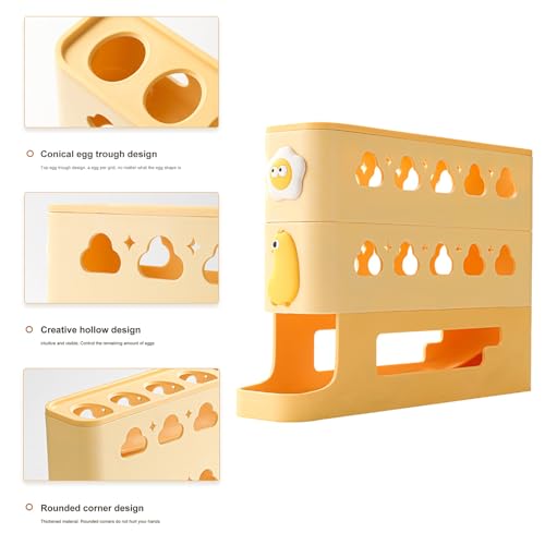 Contenedor de huevos de desplazamiento lateral, bandeja organizadora reutilizable de 3 niveles 8