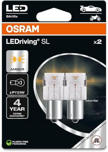 OSRAM LEDriving SL, PY21W, Ámbar, Doble Blíster (2 lámparas), LED Retrofit, solo uso todoterreno