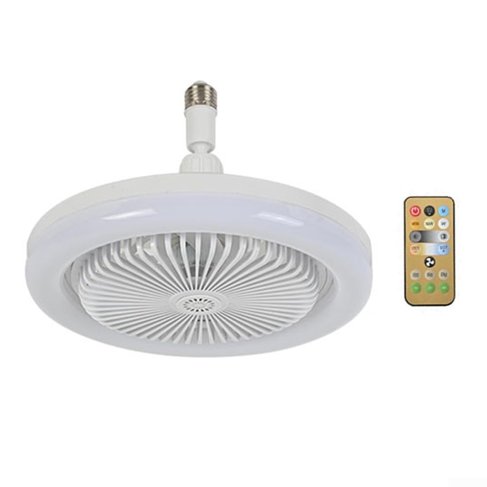 E27 LED Fan Light, 2-in-1 Ceiling Light with Integrated Cooling Fan, Screw-In Lamp for Bedroom and Home Office (25.8cm)(A)