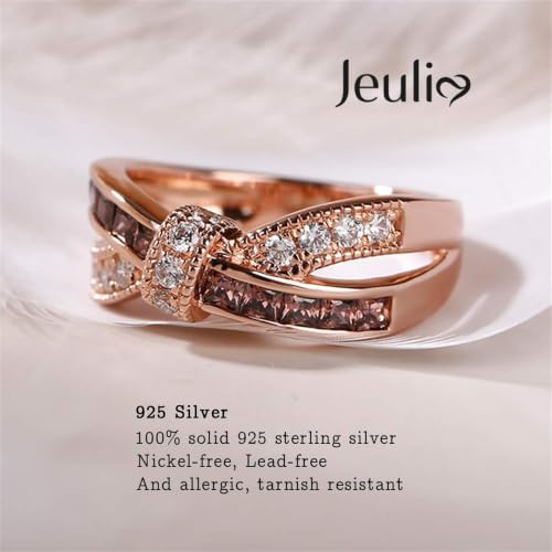 Jeulia Crossover Sterling Silver Women's Band Fashion Anniversary Promise Engagement Ring for Women With Gift Jewelry Box (Chocolate & White, 5) by Jeulia - Used condition - Image 3