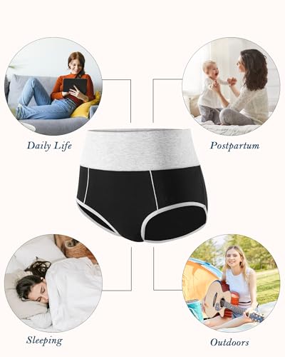 Image of High Waisted Cotton Underwear for Women Postpartum Stretch Breathable Panties Ladies Full Coverage Briefs 5 Pack