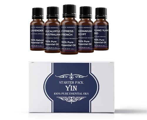 Mystic Moments | Yin Essential Oils Gift Starter Pack | 5 x 10ml 100% Pure Aromatherapy Oils | Eucalyptus Australiana, Geranium Egypt, Lavender, Cypress French & Ylang Ylang 3rd