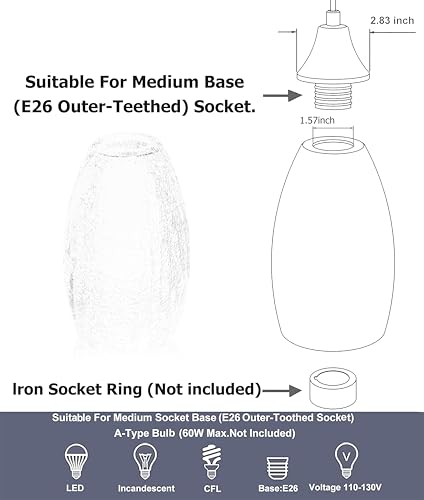 Image of GO&SO Glass Pendant Light Shades Set of 2,7.8 inch H x 4 inch D,Clear Crackle,Oval | 1.57 inch Fitter E26 Base,Chandelier Shades for Kitchen Island,Hanging Light Shades,Hand-Blown Art Fixtures