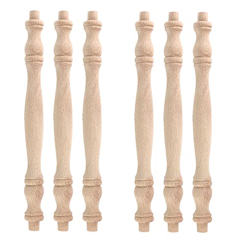 HEVSTIL Paquete de 6 husillos de balaustre de madera de 7 3/4 pulgadas, husillos decorativos de madera sin pintar sin terminar para muebles, manualidades