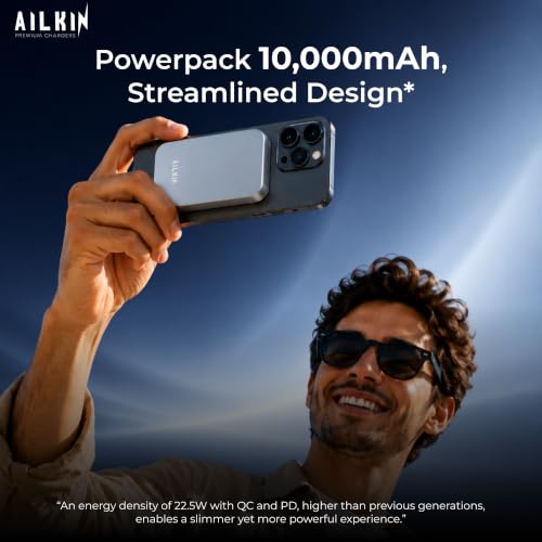Image of AILKIN 10000mAh Magnetic Wireless Power Bank, MagSafe Compatible Portable Charger with Kickstand, Fast Charging Mini Power Bank Compatible for iPhone 16 /15 /14 /13 Series & Android USB-C Devices