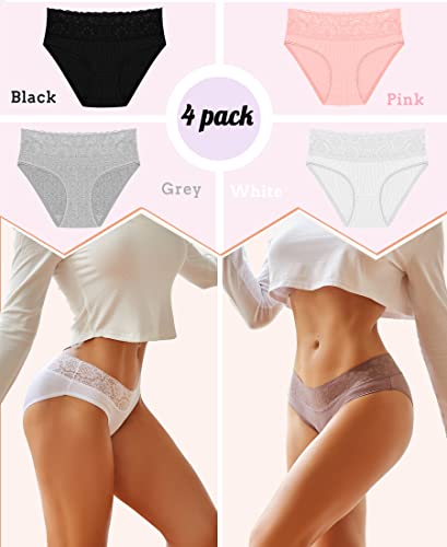 Knowyou Cotton Underwear For Women Cheeky Panties For Women Sexy Lace Waist Underwear For Ladies Stretch Briefs 4 Pack #TOP2