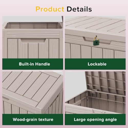 TARKARI 45 Gallon Lockable Resin Deck Box, Waterproof & UV-Resistant Outdoor Storage Box for Outdoor Cushion Storage and Outdoor Delivery Storage,Coffee - Thumbnail 5