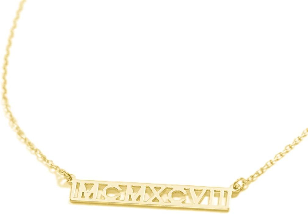 Personalized 925 Silver Sterling Roman Numeral Necklace Custom Bar Pendant Made with Any Date