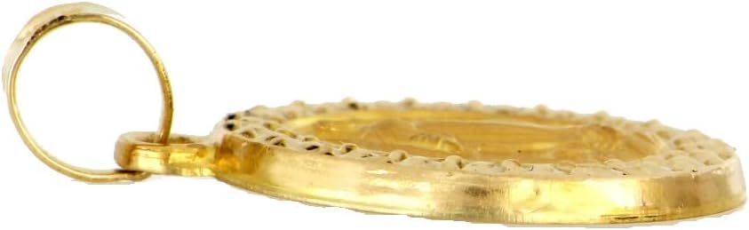 RP 14k Yellow Gold Polished Miraculous Virgin Mary Halo Round Pendant Medal - Image 4