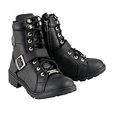 Milwaukee Leather MBL9325W Women's Wide Width Lace-Up Black Leather Boots with Zippers - 8.5W