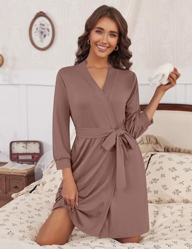 Image of HOTOUCH Womens Robe Lightweight Short Knit Bathrobe Soft Ladies Sleepwear with Pockets