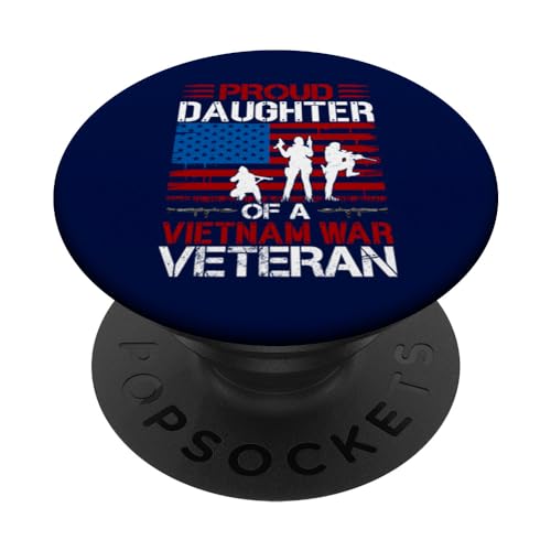 Proud Daughter Of A Vietnam War Veteran American Flag PopSockets Swappable PopGrip, Black