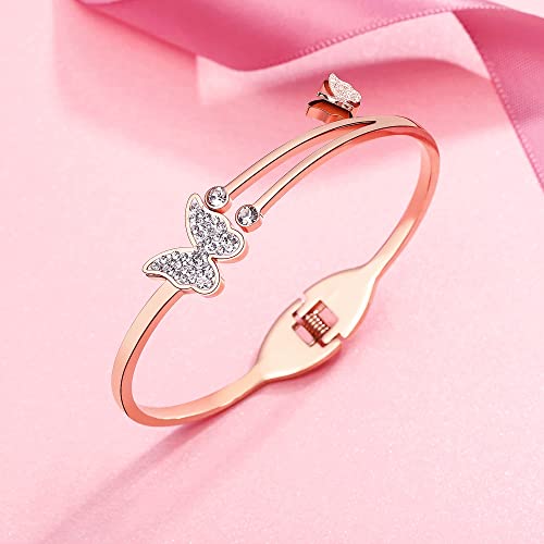 Rimayzi Rose Gold Cuff Bracelets For Women, Bracelet Bangle Birthday Gift For Women Mom Wife Sister Girlfriend Friendship (Butterfly) #TOP4
