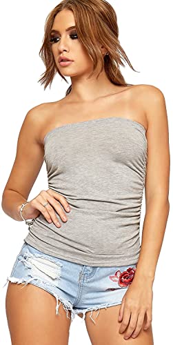 Image of Crazy Girls Women Ladies Ruched Bandeau Boob Tube Vest Crop Bra Top (M/L-UK12/14, Grey)