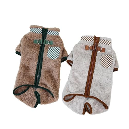 Morycat犬服 パジャマ つなぎ 秋冬 ふわふわ 裏起毛 ロンパース 洋服 厚い ドッグウェア 背中開き 暖かい 防寒 四つの足 Dカン ジャンパー 部屋着 寝間着 お出掛け 散? 小中型犬 (ブラウン,XL)
