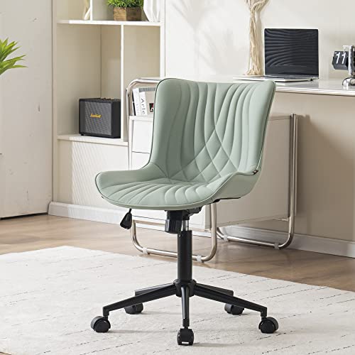 Image of YOUNIKE Office Chair, Armless Desk Chair with Wheels, Home Office Computer Task Chairs, Modern Faux Leather Padded Vanity Chair, Adjustable Swivel Rolling Office Chair with Back, Mint Seafoam Green