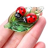 Mini Crystal Green Leaf Glass Ladybug, Mini Ladybug Decor Glass Ladybugs Figurine Hand-Blown Glasses Animal Figurines Gifts Colorful Insect Statue and Collectible Figurine for Room Ornament(Ladybug)