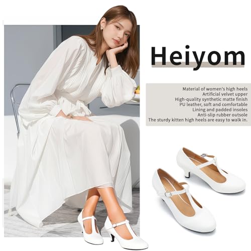 Women's Pumps Low Kitten Heels Mary Jane Retro T-Strap Comfortable Office Work Dress Shoes2