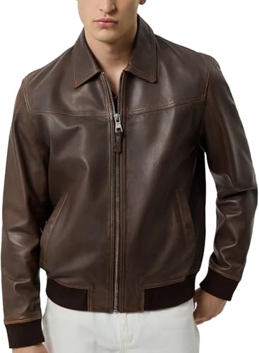 Men's Real Lambskin Leather Bomber Jacket - Premium Genuine Shirt Collar Bomber Leather Jackets for Men