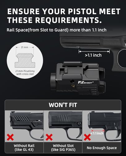 Image of EZshoot 800 Lumens Pistol Light Laser Combo Rechargeable, Pistol Flashlight with Slidable Rail Compatible with Glock and Picatinny Rail, Gun Light with Green Laser Beam