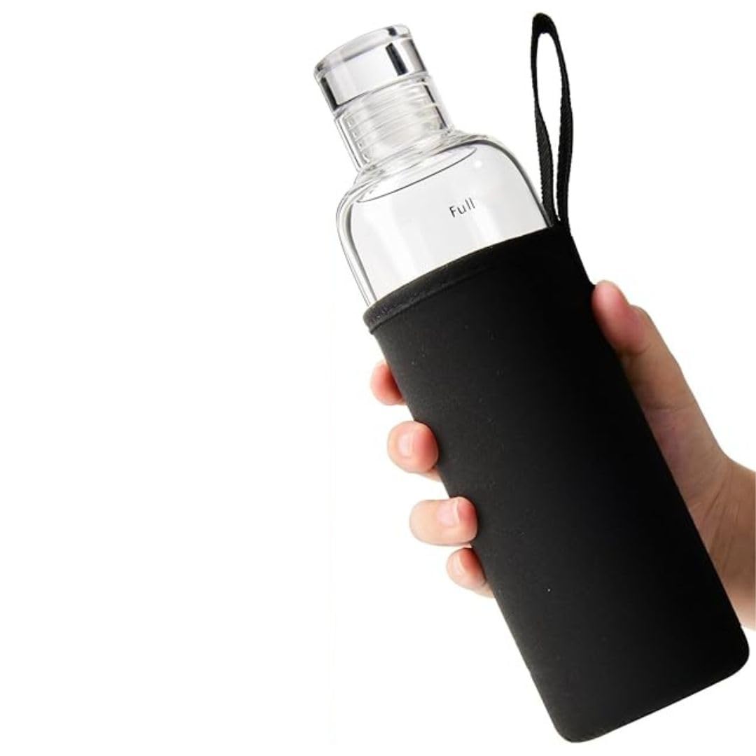 1 Litre Glass Water Bottle with Sleeve, With Black Sleeve, 1000 ml - Image 2