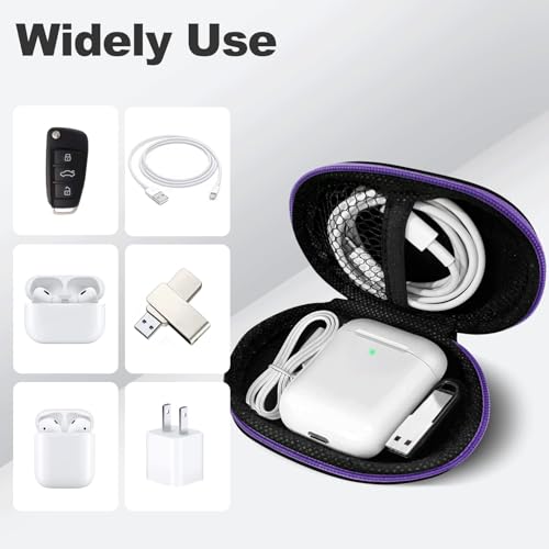 Woyinger 2Pack Oval Earbud Case Portable EVA Carrying Case Storage Bag Cell Phone Accessories Organizer with Carabiner for Earphone, Earbud, Earpieces, SD Memory Card, Camera Chips,Black/Purple - Thumbnail 3