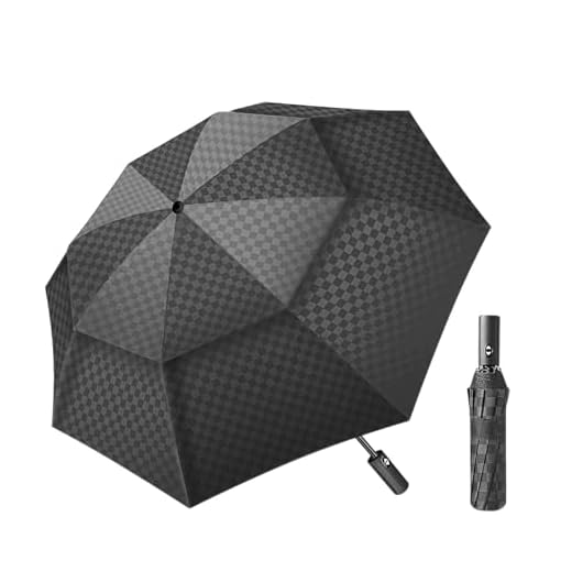 Satol Large Golf Umbrella 62 Inch, Black Automatic Windproof Double Canopy Vented 8 Ribs Sturdy Folding Umbrella, UPF 50+ Portable Wind Resistant Sun & Rain Compact Umbrellas for Travel (checkered)