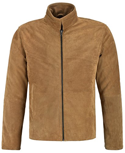 Mens Fashion Camel Brown Real Suede Leather Specter Bluson Leather Jacket 5917
