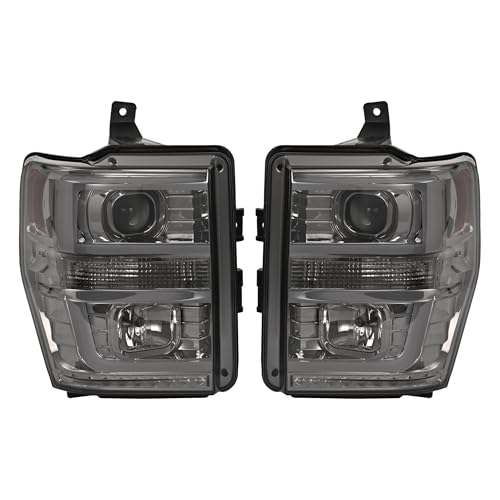 ALMULOO Pair LED Headlights Compatible with 2008-2010 Ford F250 F350 F450 F550 Super Duty Front Lamps Assembly Smoke Lens Chrome Housing w/C Type Tube Bar&Bulbs by ALMULOO - Image 2