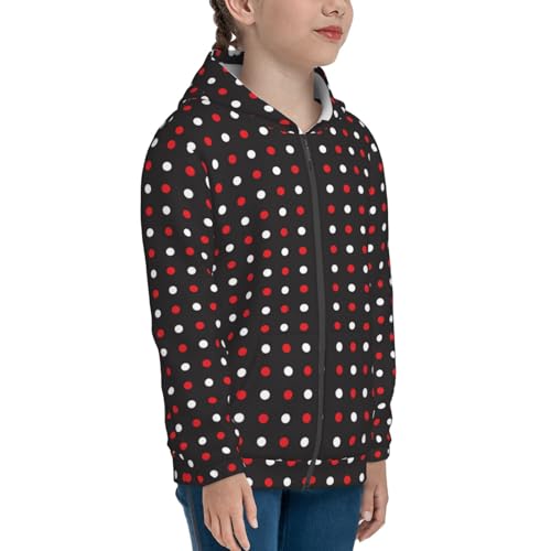 Red and white polka dots Kid Hoodies Boys Zip Up Sweatshirts Girls Pullover with Pocket4